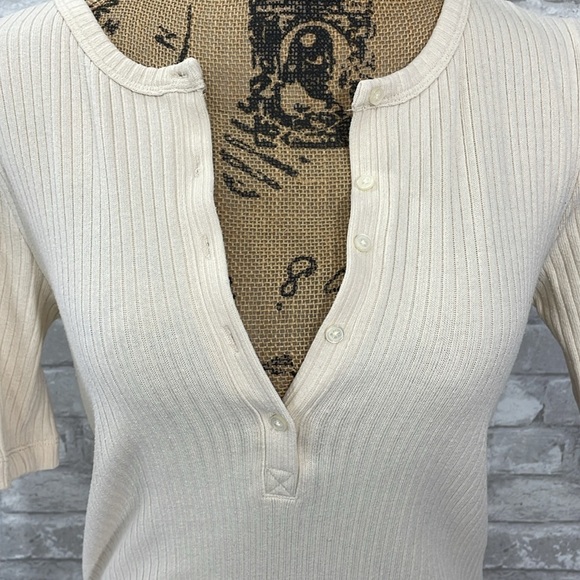 J.Crew Cream Ribbed Elbow-Sleeve Henley - Picture 2 of 7
